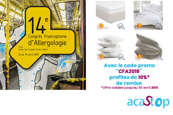 A l’occasion du Congrès Francophone d’Allergologie bénéficiez d’une remise de 10% sur toute la literie anti-acarien ACASTOP